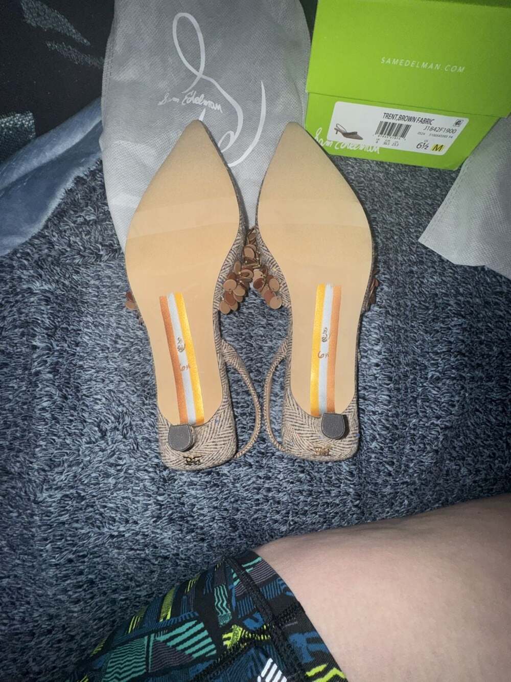 Sam Edelman Trent Brown Fabric Slingback Kitten Heel Pumps - Picture 3 of 3